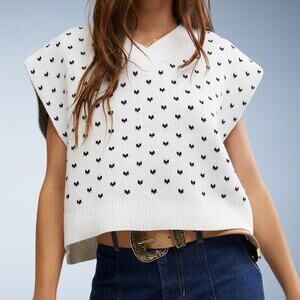 Free People Heart Pattern Easy Street Oversized Boxy Sweater Vest Medium